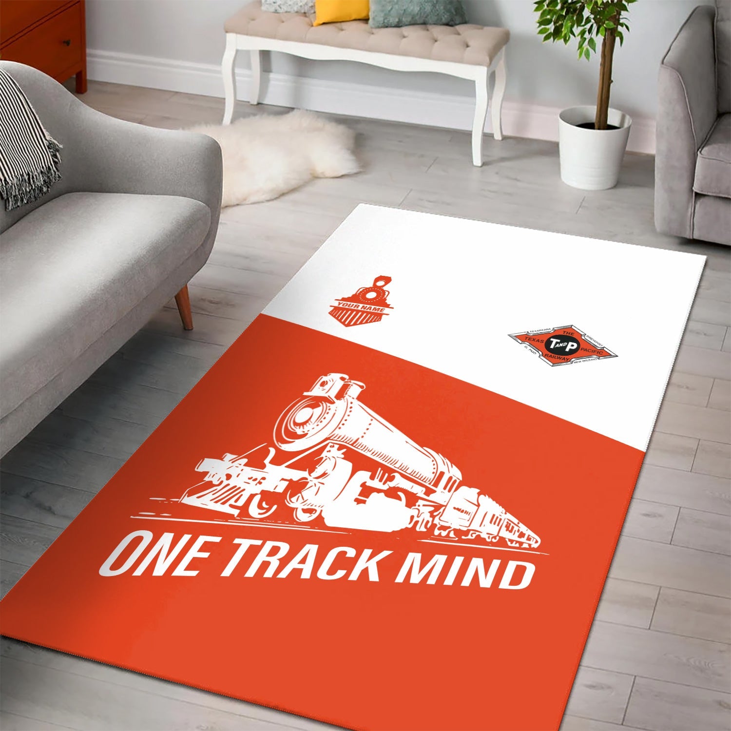 Railspirit Personalized Texas and Pacific Railway Area Rug One Track Mind Train Rug Gift Idea For Train Lover