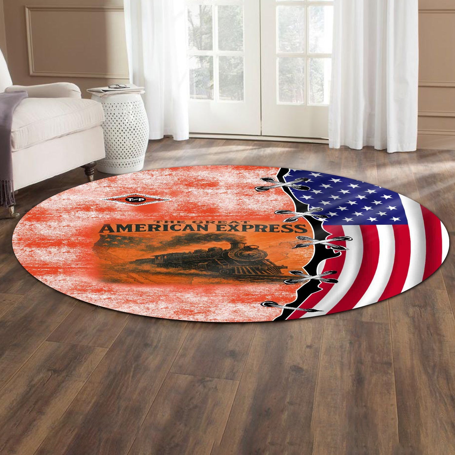 Railspirit Texas and Pacific Railway Round Mat Retro American Express Train With USA Flag Round Mat