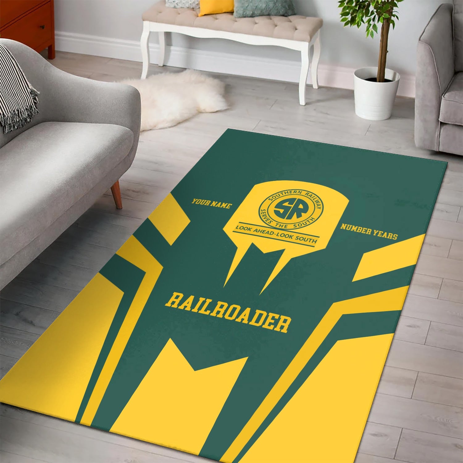 Railspirit Personalized Southern Railway U.S Area Rug Custom Year Railroader SOU Rug Gift Idea For Train Lover