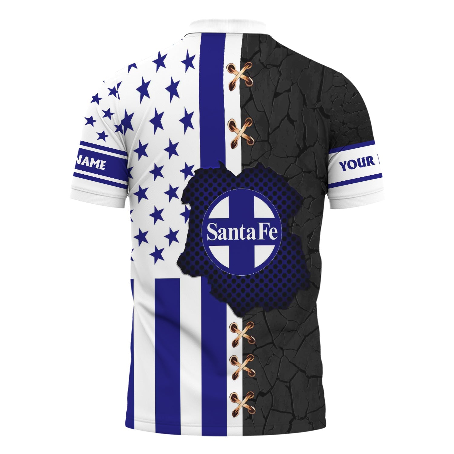 Railspirit Personalized Santa Fe ATSF Railway Polo Shirt American Flag with Crack Effect Atchison, Topeka and Santa Fe Train Shirt
