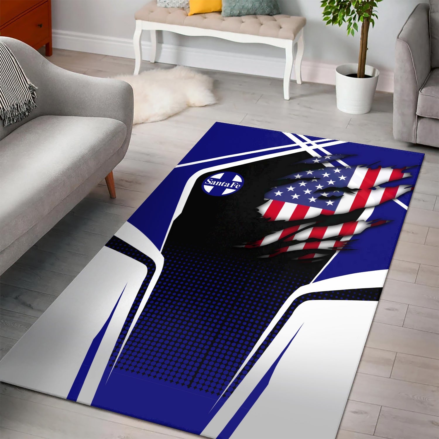 Railspirit Personalized Santa Fe Railway Area Rug American Eagle Vintage Train Atchison, Topeka and Santa Fe Railway Rug