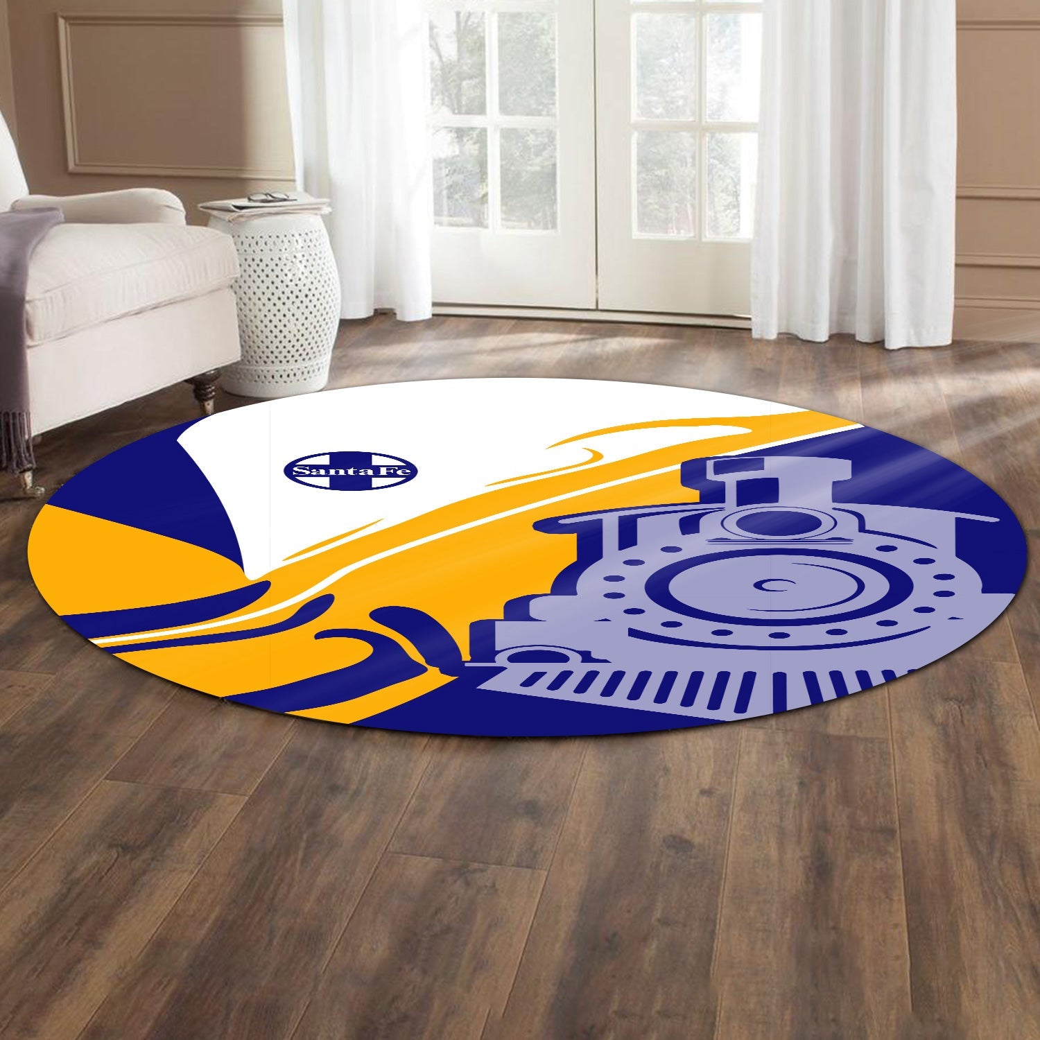 Railspirit Santa Fe Railway Round Mat Flame-Inspired Style Atchison, Topeka and Santa Fe Railway Mat Gift Idea For Train Lovers