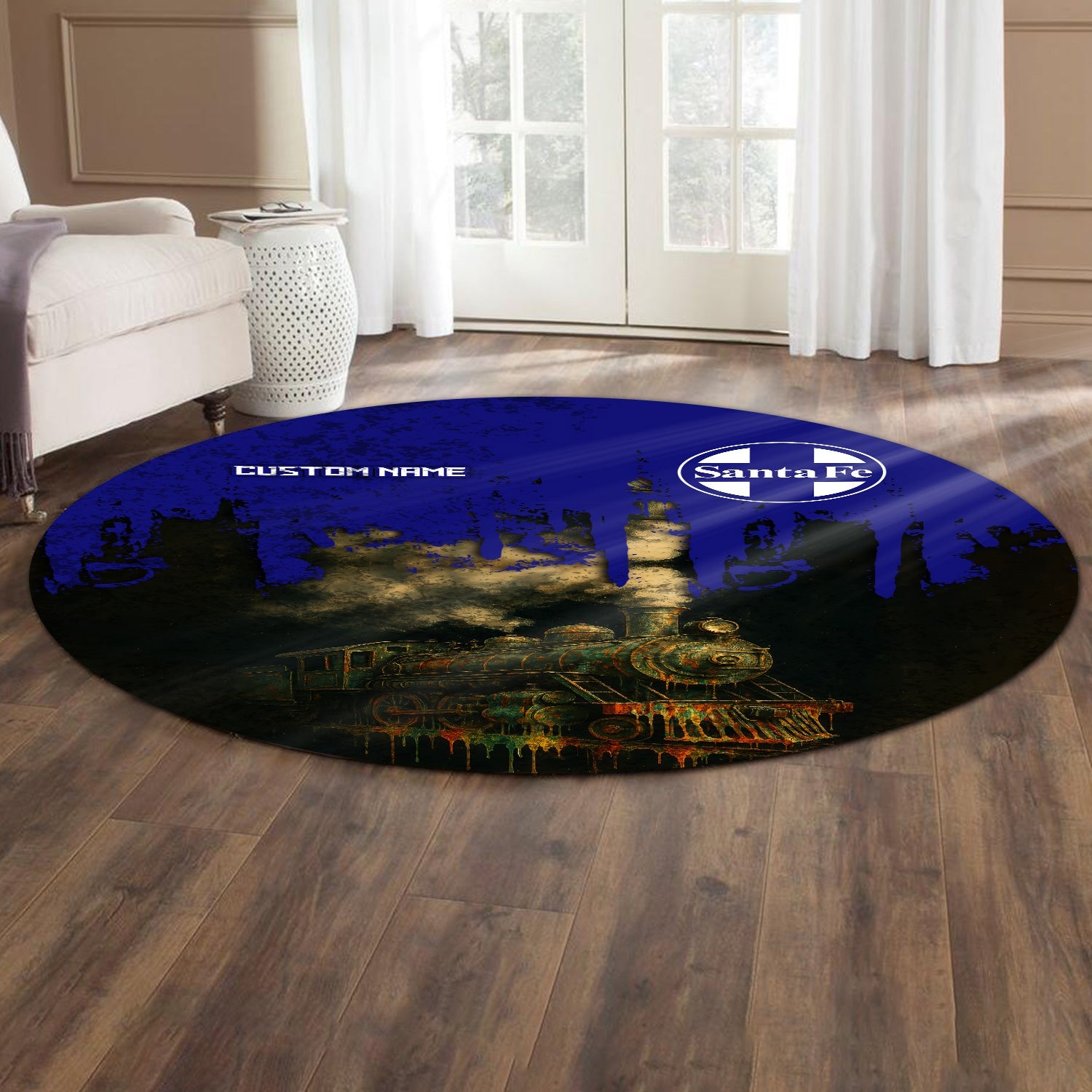 Railspirit Personalized Santa Fe Railway Round Mat Vintage Train Art Style Atchison, Topeka and Santa Fe Railway Mat For Locomotive Fans