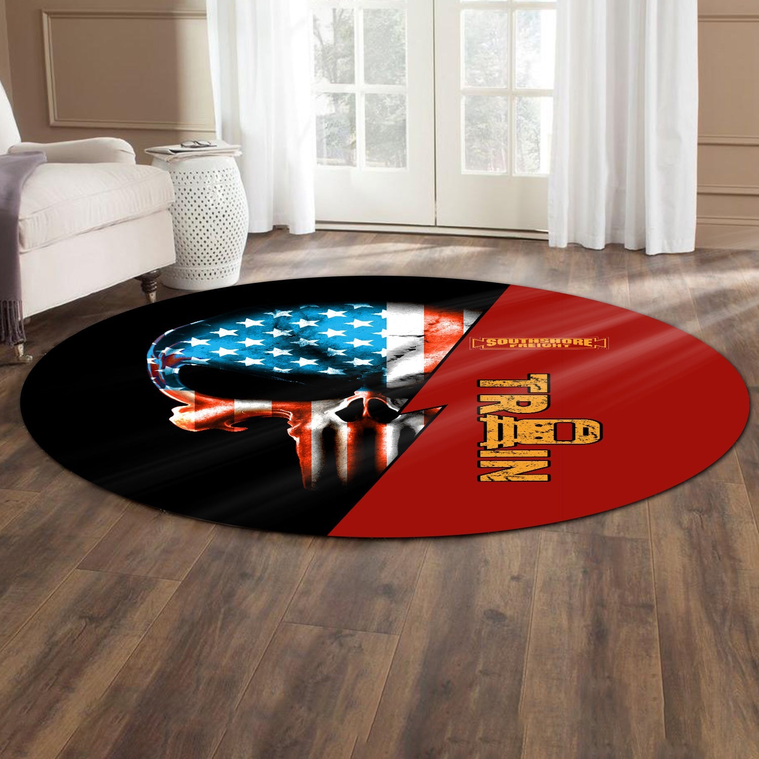 Railspirit Chicago South Shore and South Bend Railroad Round Mat Train Skull American Flag Style Rug All Over Print