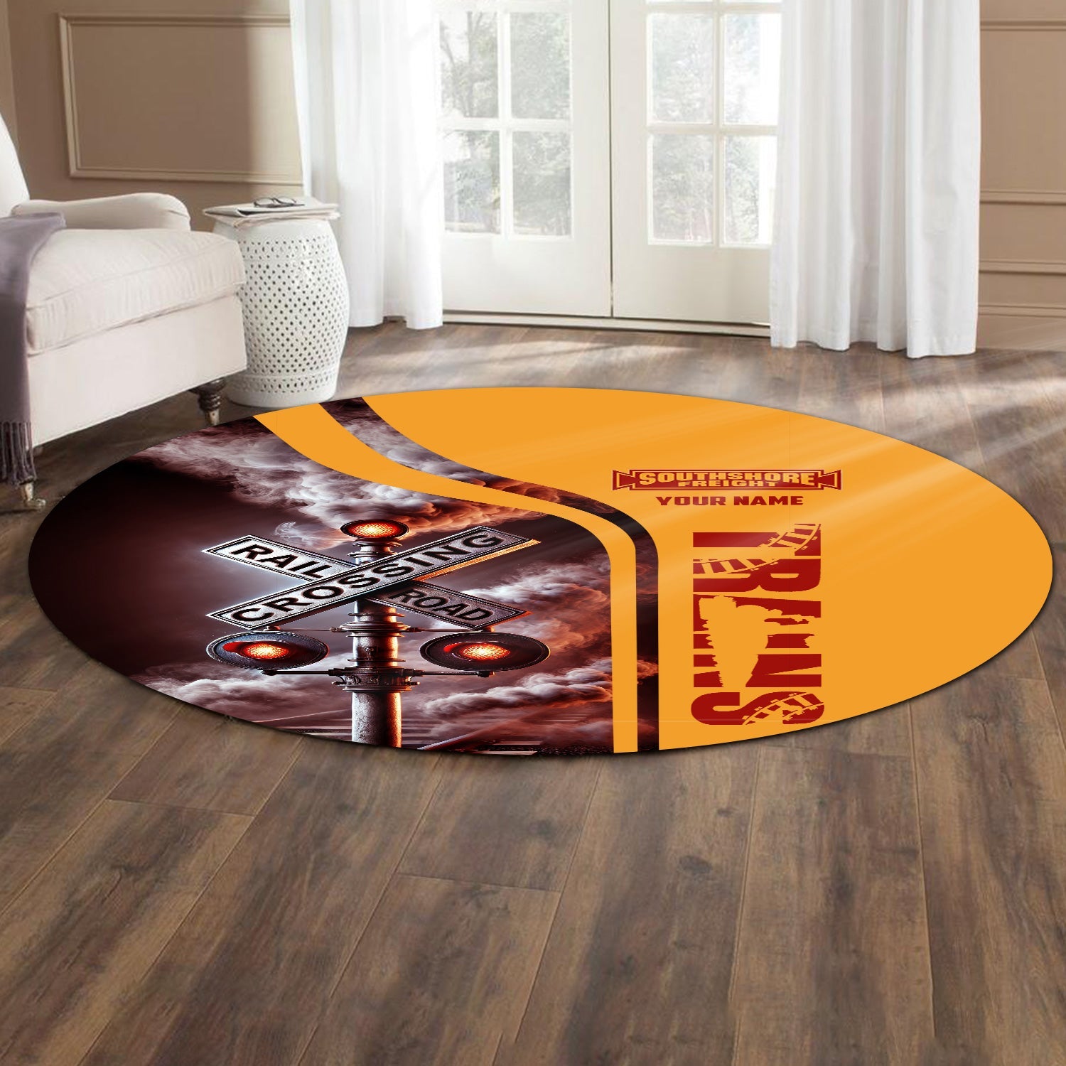 Railspirit Personalized Chicago South Shore and South Bend Railroad Round Mat Railroad Crossing Sign Mat All Over Print