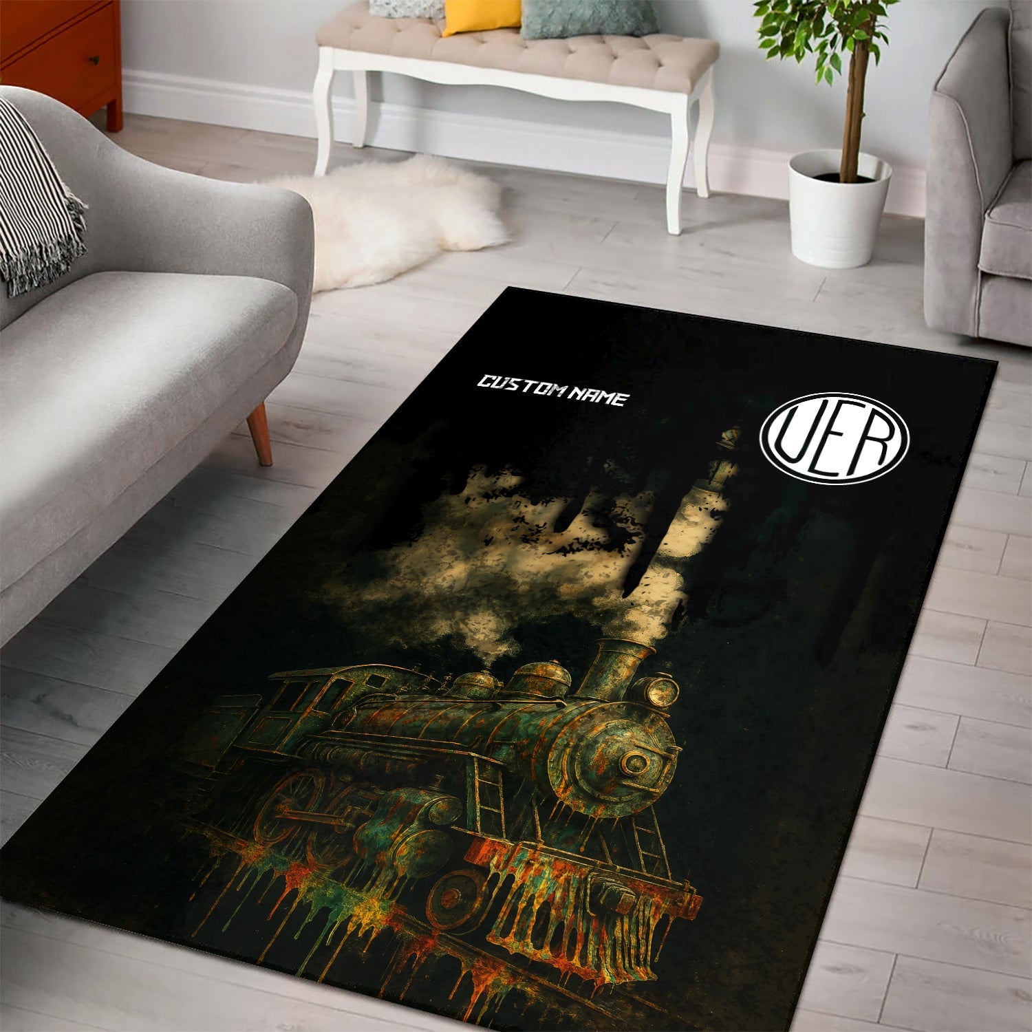 Railspirit Personalized Union Electric Railway Area Rug Vintage Train Art Style Rug For Locomotive Fans