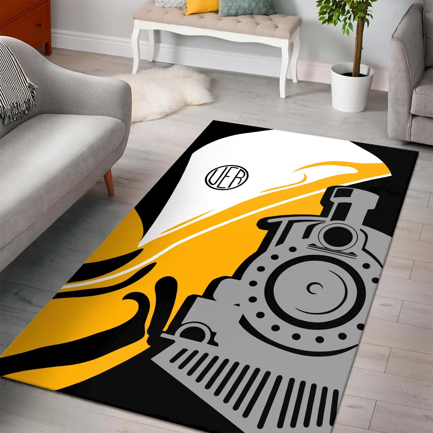 Railspirit Union Electric Railway Area Rug Flame-Inspired Style Rug Gift Idea For Train Lovers