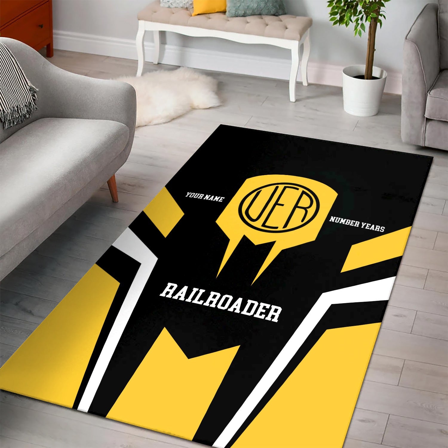 Railspirit Personalized Union Electric Railway Area Rug Custom Year Railroader Rug Gift Idea For Train Lover