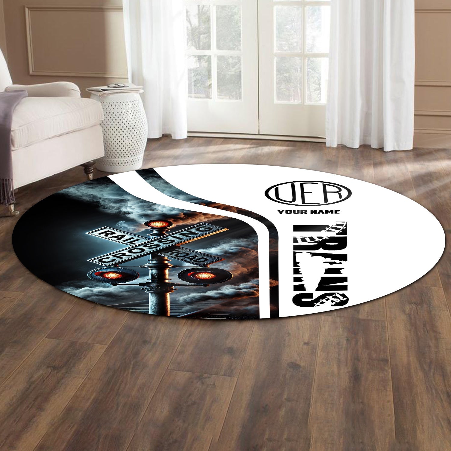 Railspirit Personalized Union Electric Railway Round Mat Railroad Crossing Sign Mat All Over Print