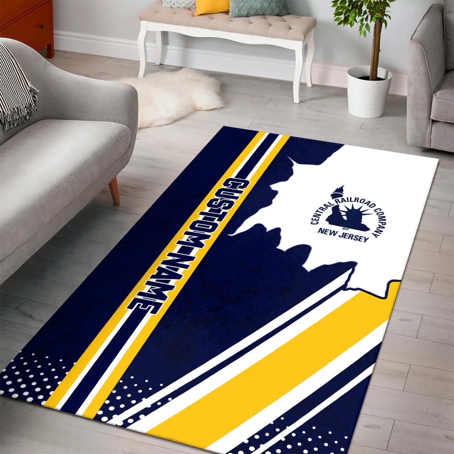 Railspirit Personalized Jersey Central Railroad Area Rug Vintage All Over Printed Rug