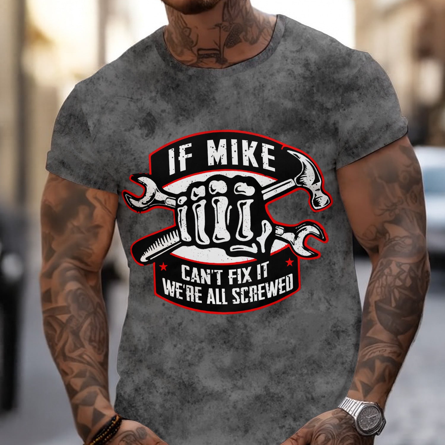 Funny Mechanic T-Shirt, If Mike Can’t Fix It We’re All Screwed Quote Hoodie, Toolbox Graphic Hawaiian for Handymen, Fixers & Garage Lovers
