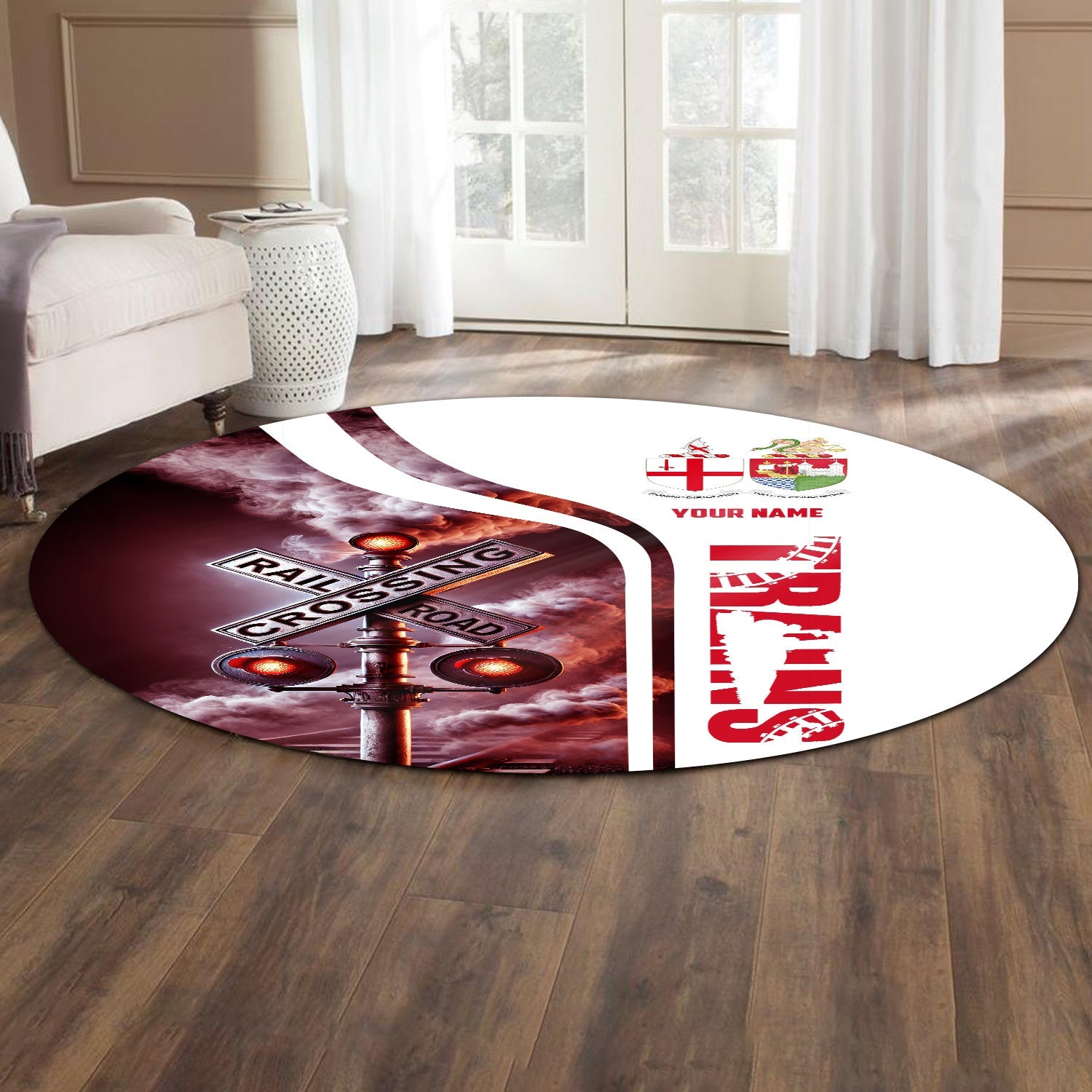 Railspirit Personalized Great Western Railway Round Mat Railroad Crossing Sign Mat All Over Print