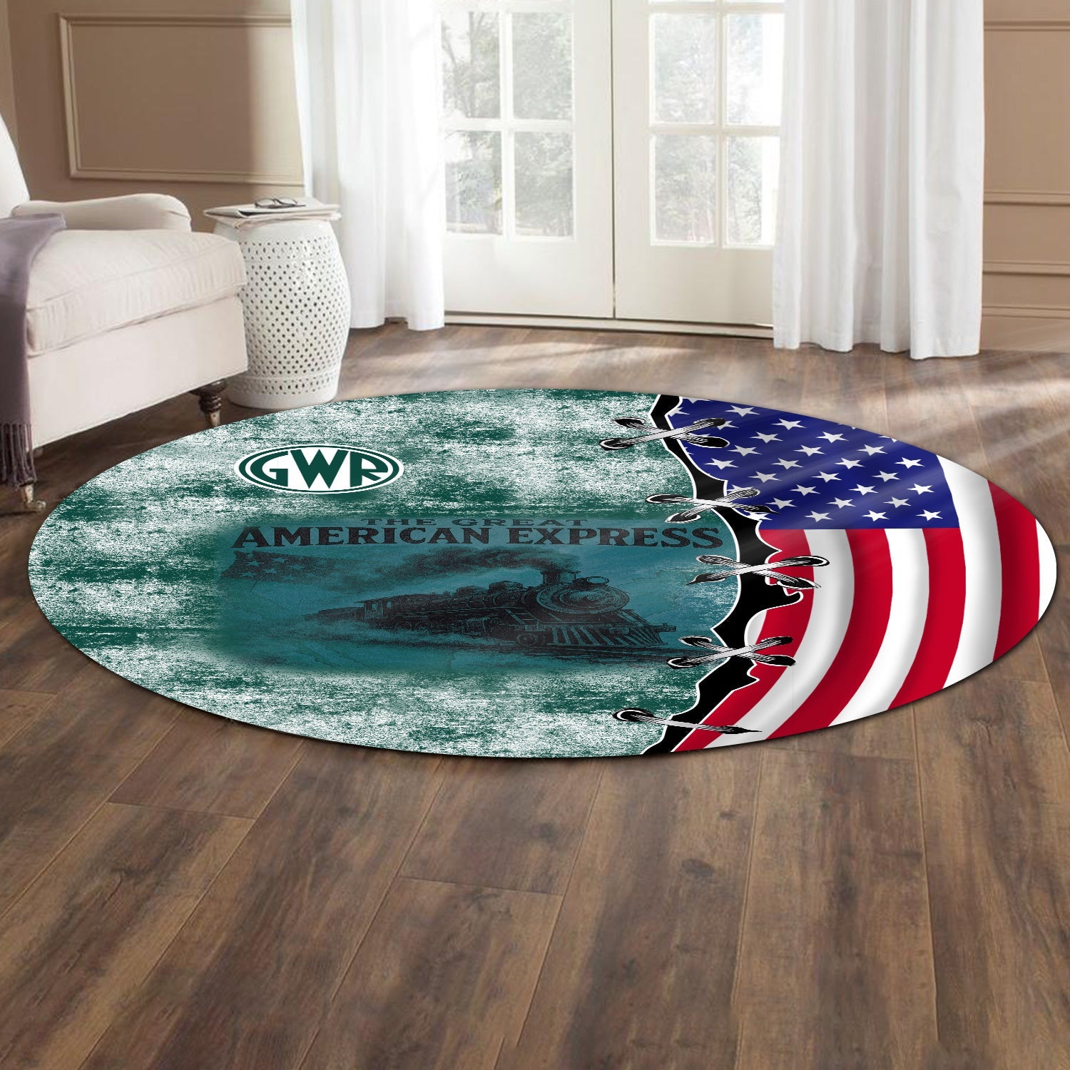Railspirit Great Western Railway Round Mat Retro American Express Train With USA Flag Round Mat
