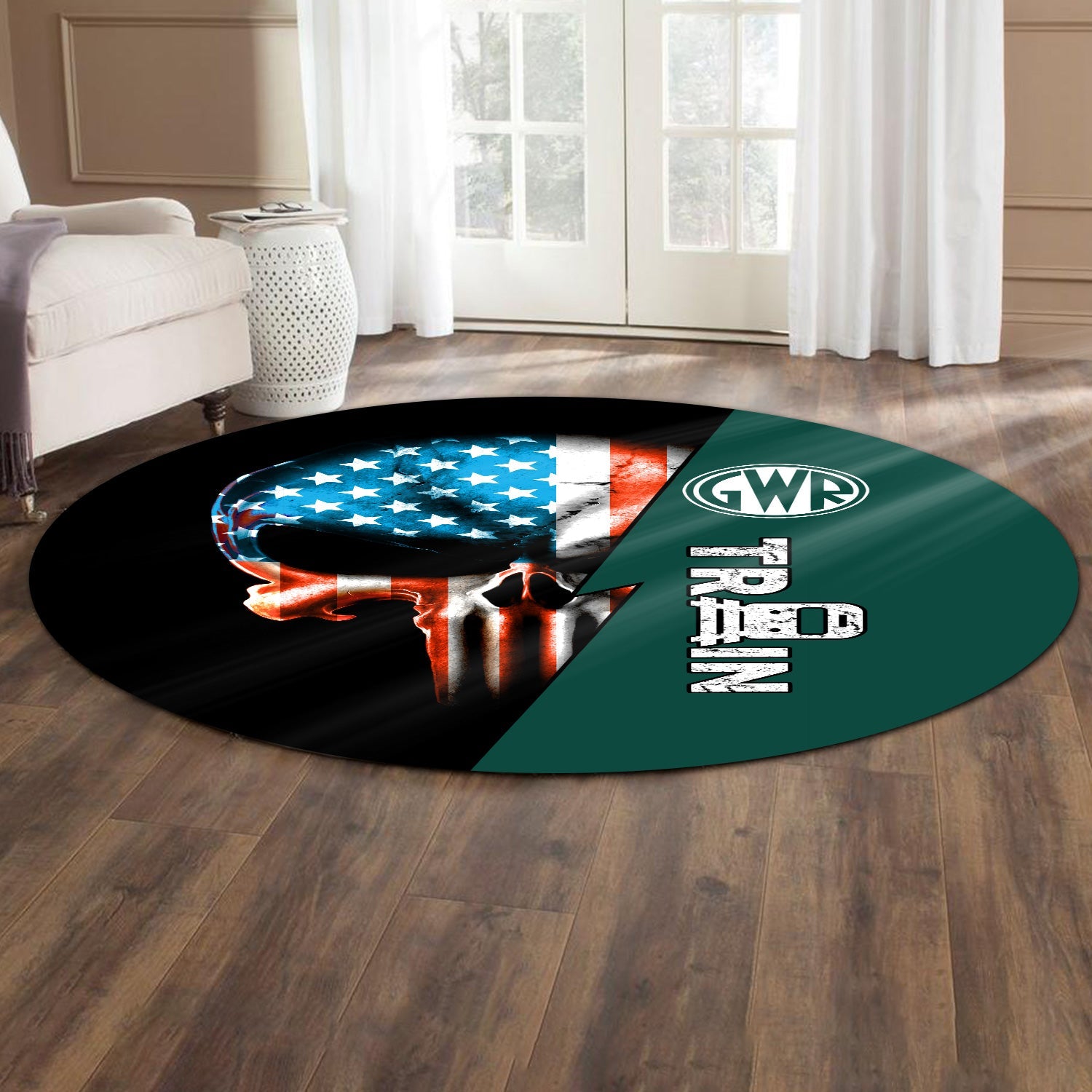 Railspirit Great Western Railway Round Mat Train Skull American Flag Style Rug All Over Print