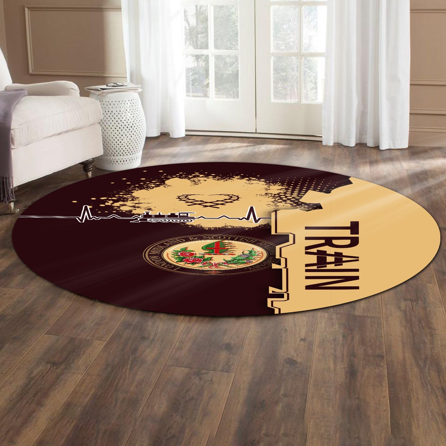 Railspirit London, Midland and Scottish Railway Round Mat Engine Heartbeat and Track Love Style Mat Gift Idea For Train Lovers