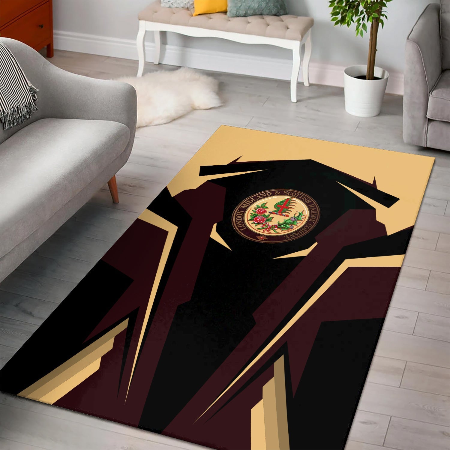 Railspirit Personalized London, Midland and Scottish Railway Area Rug Strong Line Style  Train Area Rug Gift Idea For Train Lover