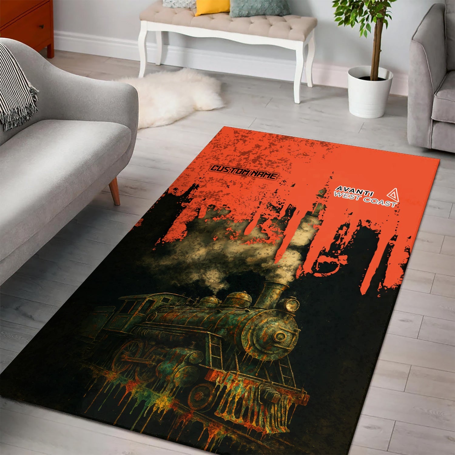 Railspirit Personalized Avanti West Coast Area Rug Vintage Train Art Style Rug For Locomotive Fans