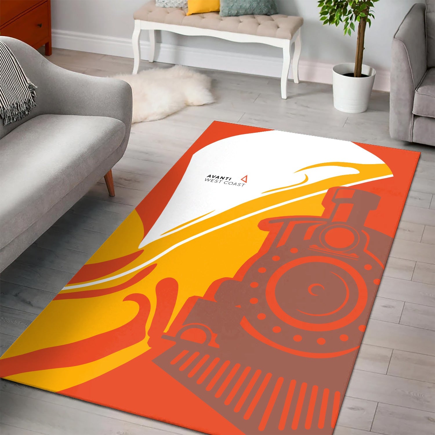 Railspirit Avanti West Coast Area Rug Flame-Inspired Style Rug Gift Idea For Train Lovers