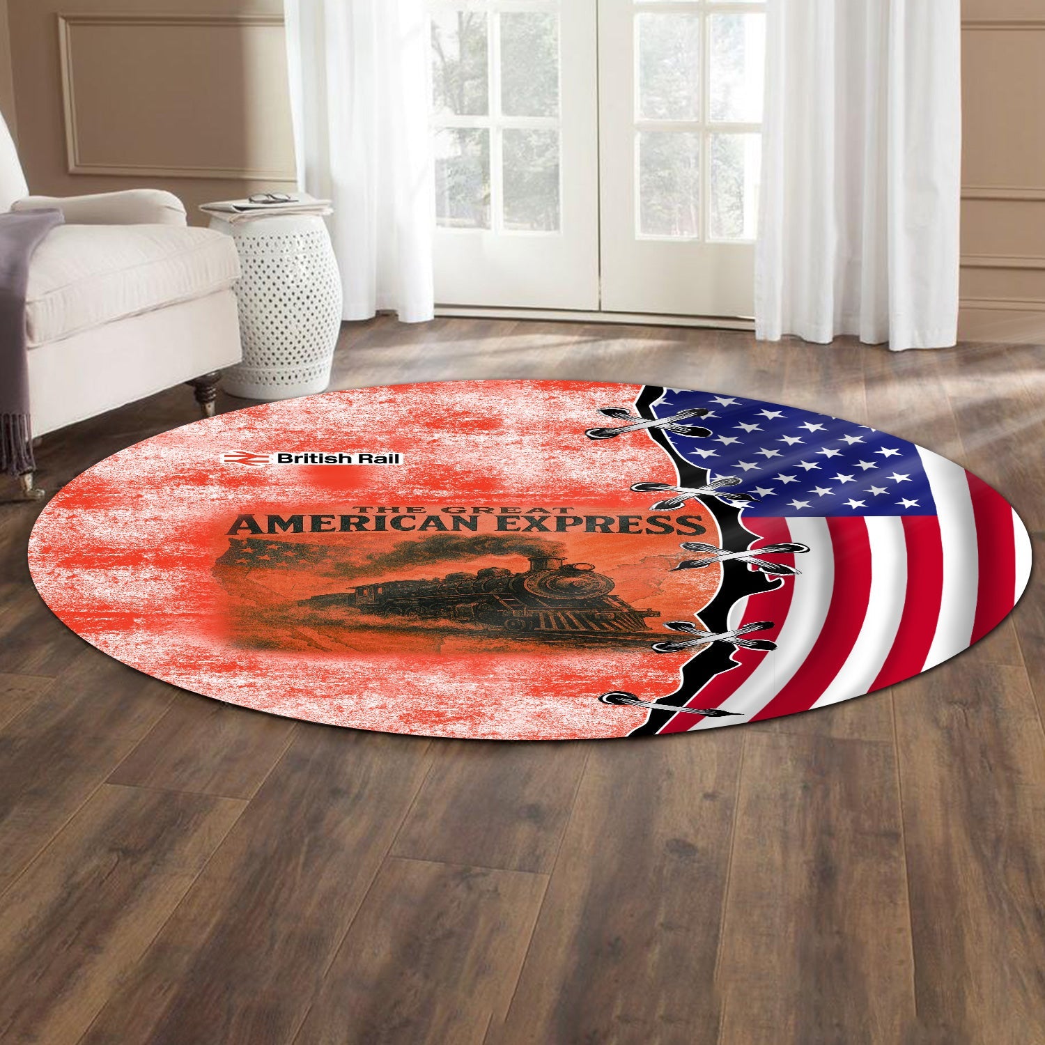 Railspirit British Railway Round Mat Retro American Express Train With USA Flag Round Mat