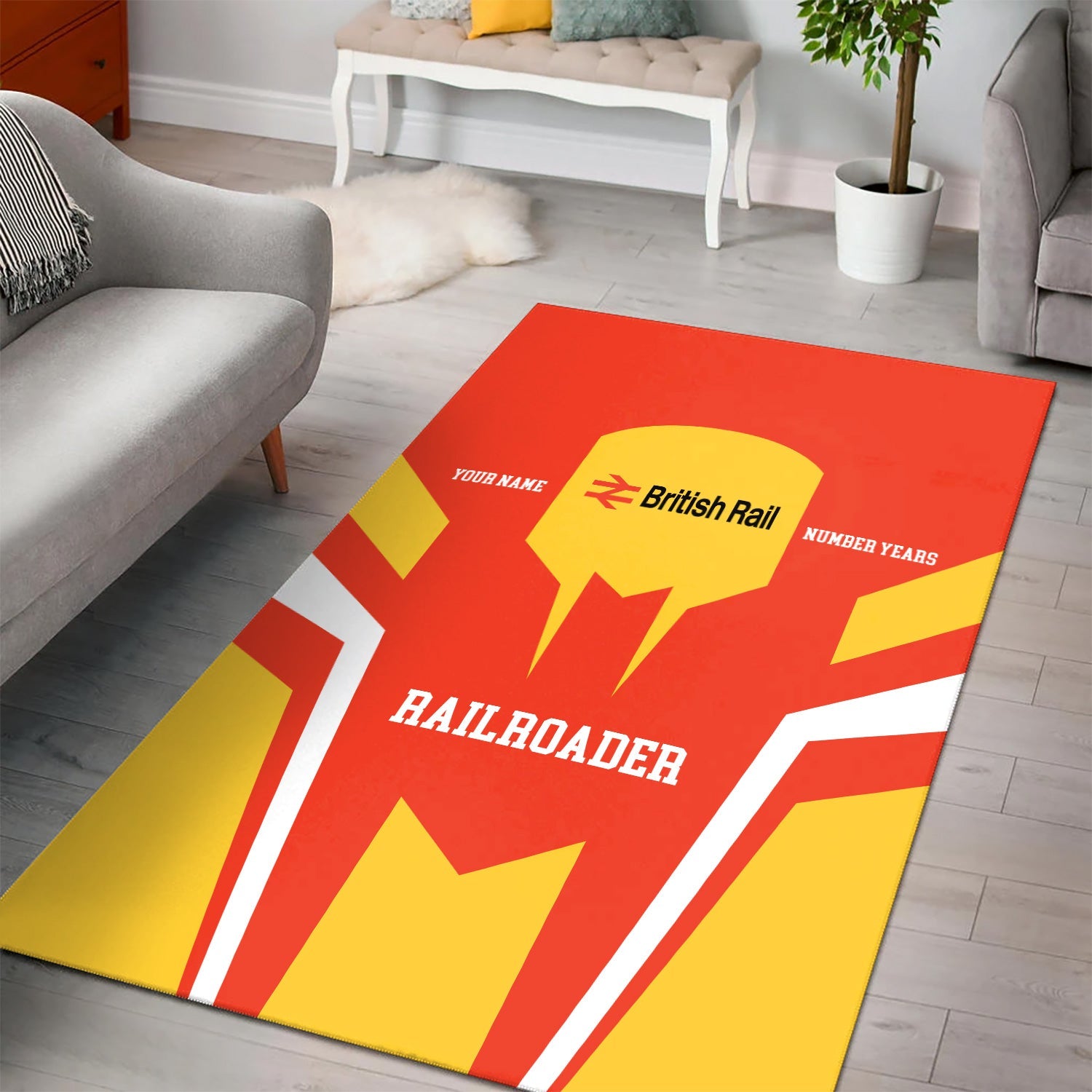 Railspirit Personalized British Railway Area Rug Custom Year Railroader Rug Gift Idea For Train Lover
