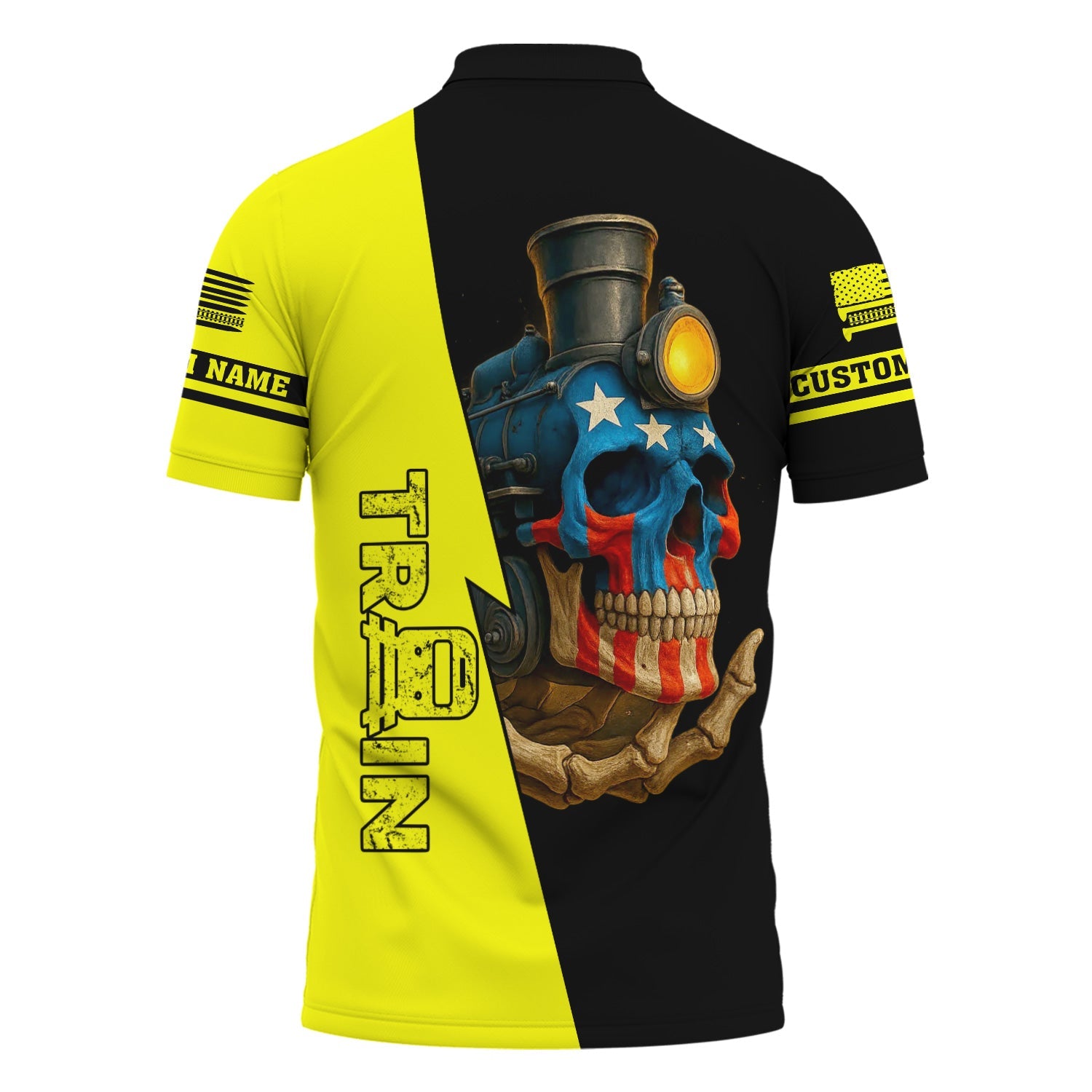 Railspirit Personalized Iowa Interstate Railroad Polo Shirt Train Skull American Flag IAIS Shirt All Over Print