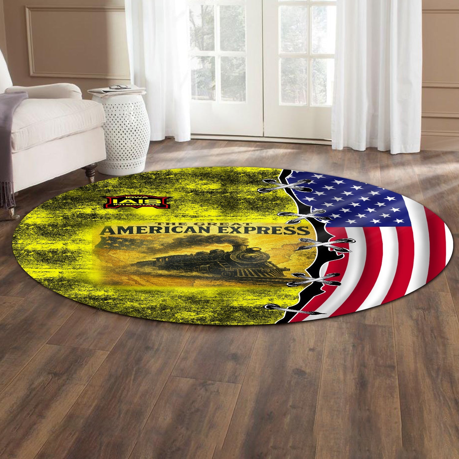 Railspirit Iowa Interstate Railroad Round Mat Retro American Express Train With USA Flag IAIS Round Mat