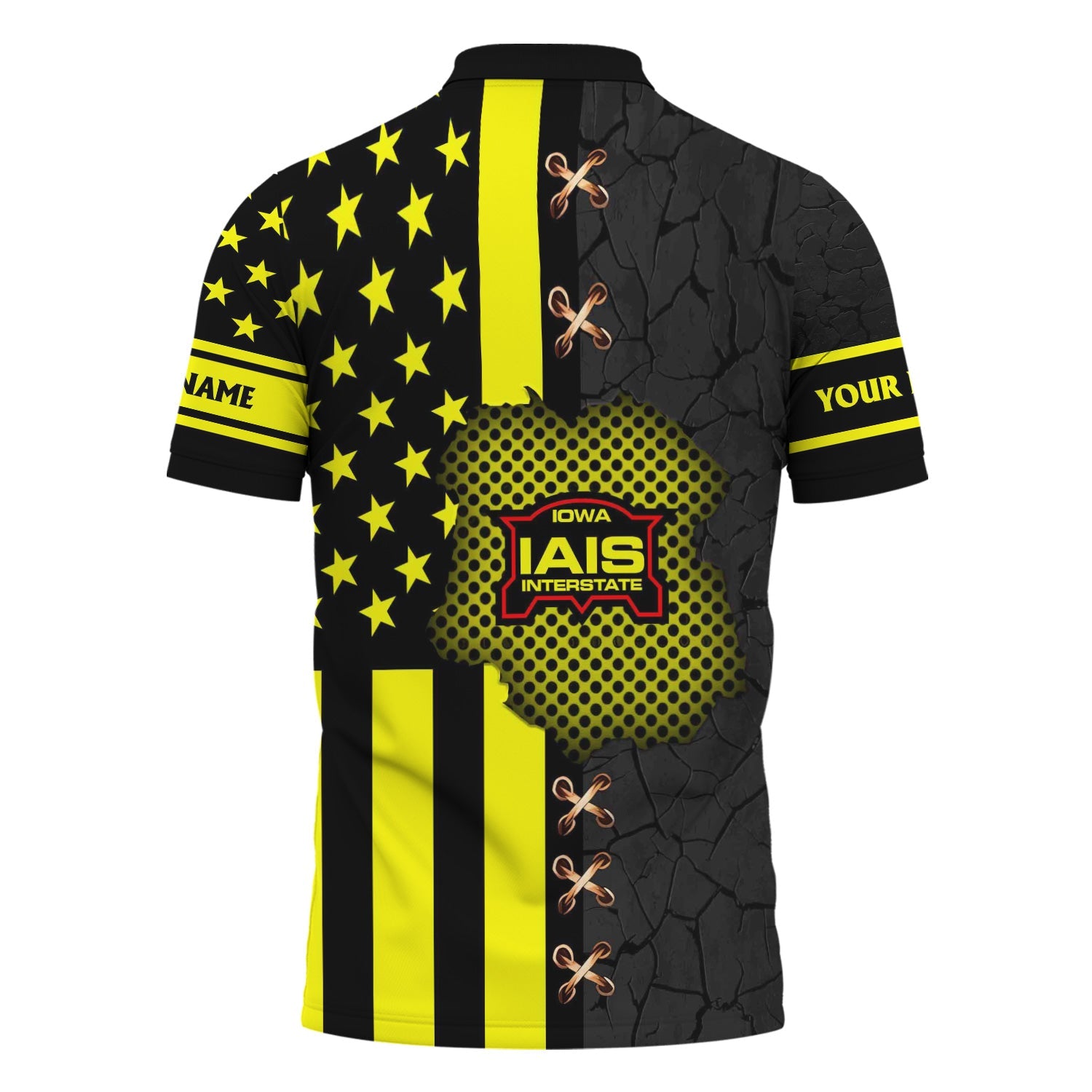 Railspirit Personalized Iowa Interstate Railroad Polo Shirt American Flag with Crack Effect IAIS Train Shirt