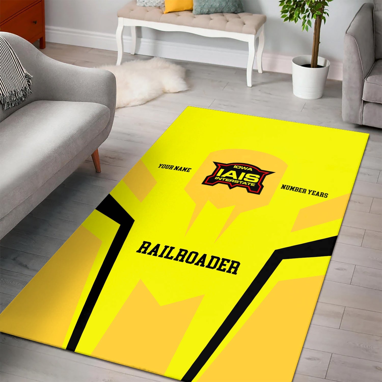 Railspirit Personalized Iowa Interstate Railroad Area Rug Custom Year Railroader IAIS Rug Gift Idea For Train Lover