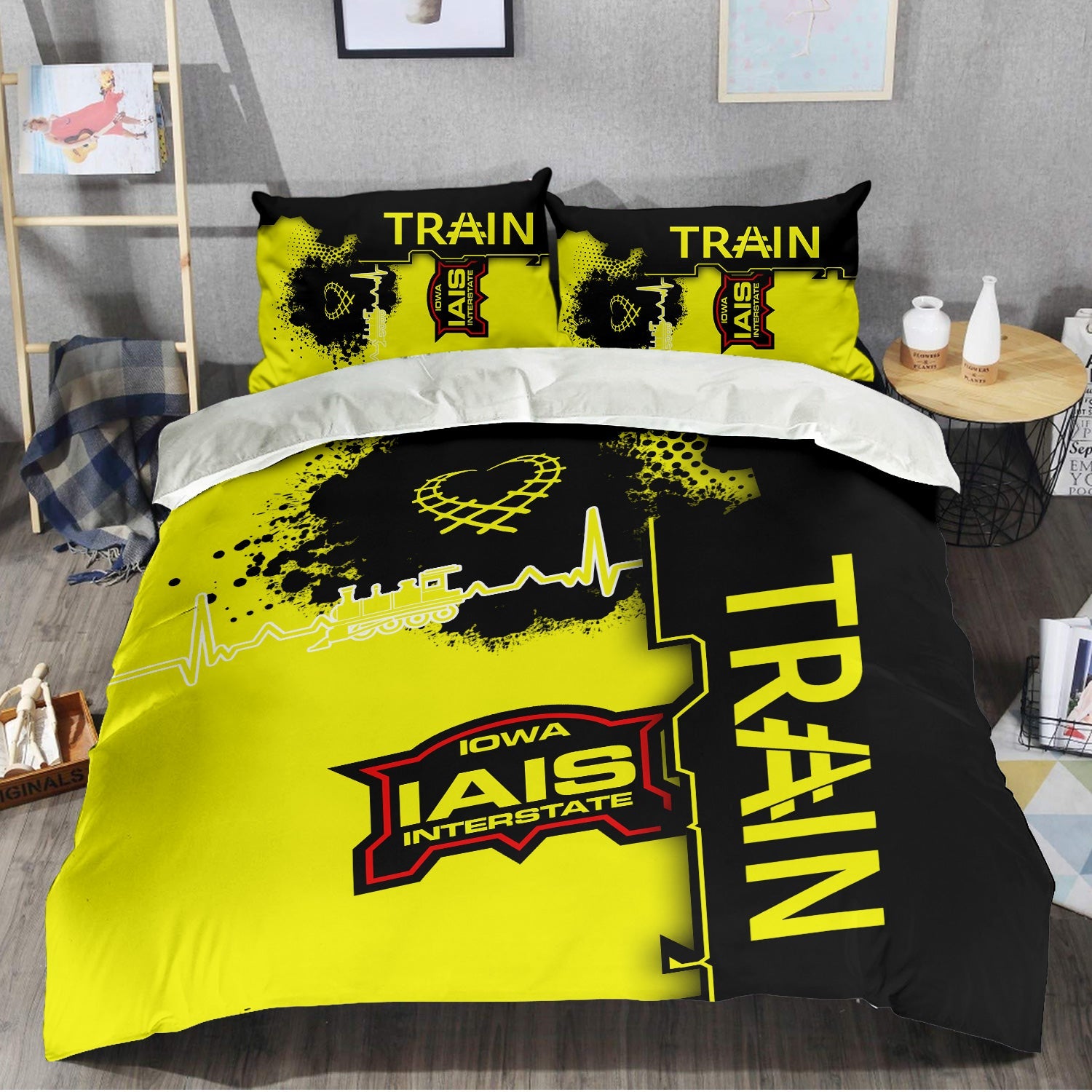 Railspirit Iowa Interstate Railroad Bedding Set Engine Heartbeat and Track Love Style IAIS Bedding Set Gift Idea For Train Lovers