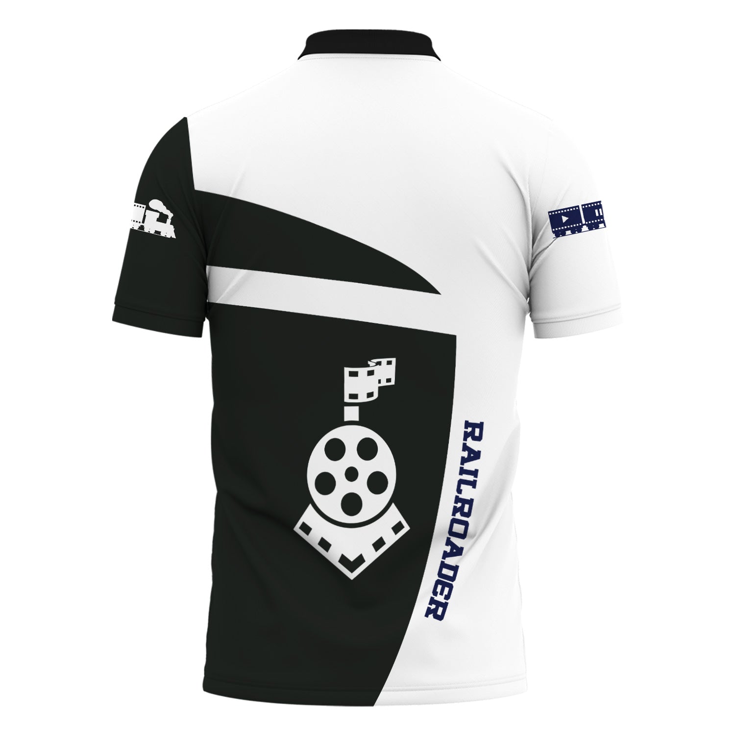 Railspirit Personalized CNJ Jersey Central Railroad Polo Shirt All Aboard Steam Train Movie Projector Style Shirt