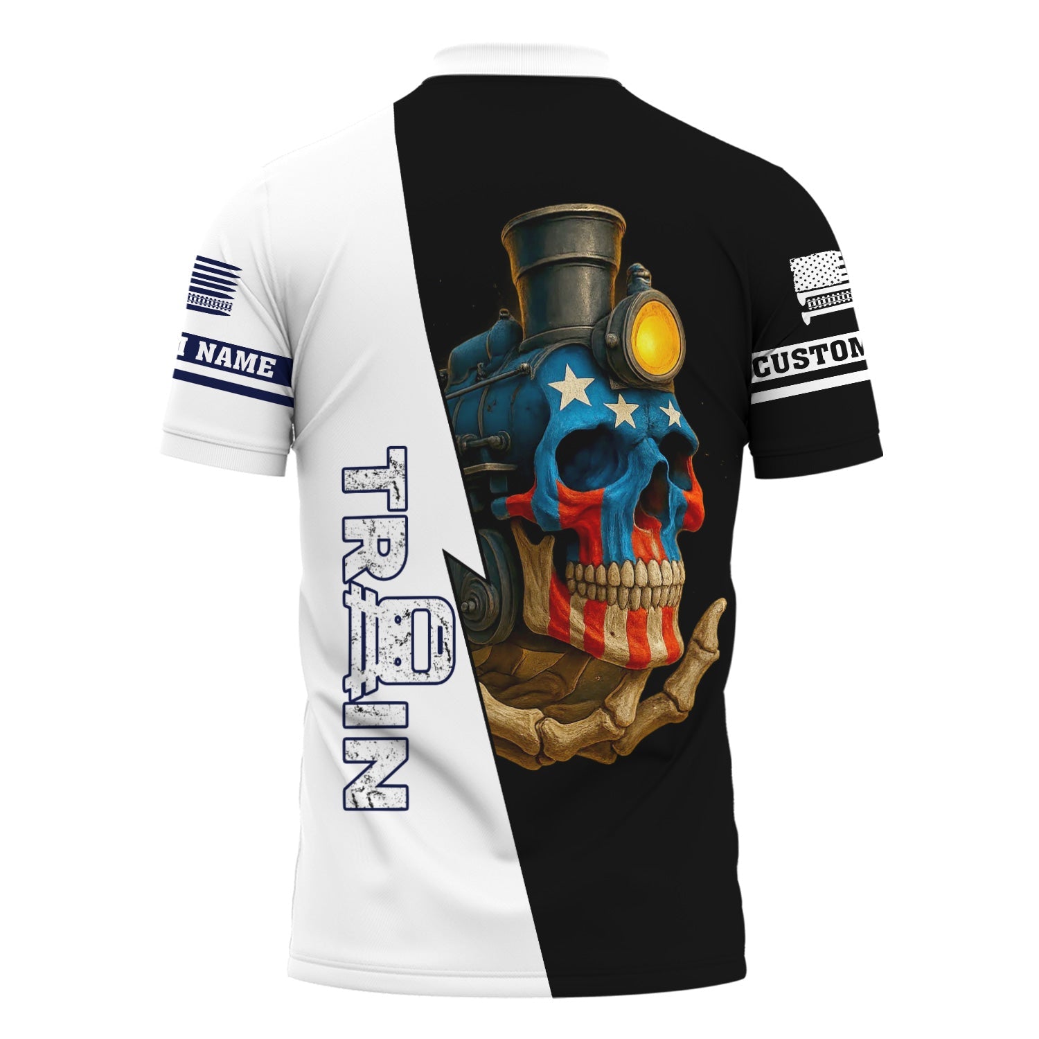 Railspirit Personalized CNJ Jersey Central Railroad Polo Shirt Train Skull American Flag Shirt All Over Print