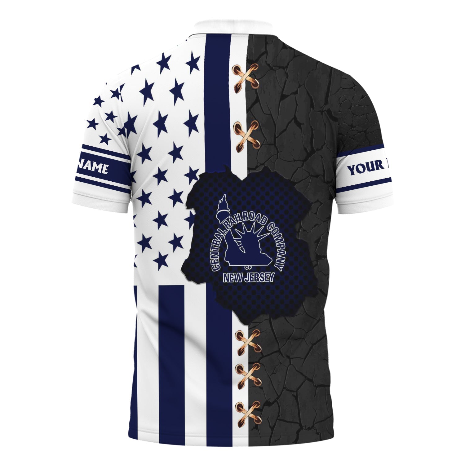 Railspirit Personalized Jersey Central Railroad Polo Shirt American Flag with Crack Effect CNJ Train Shirt