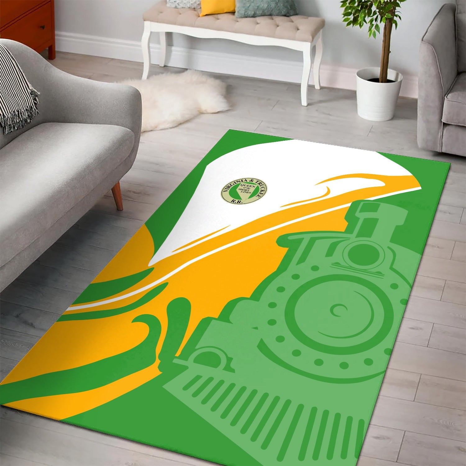 Railspirit Virginia & Truckee Railroad Area Rug Flame-Inspired Style Rug Gift Idea For Train Lovers