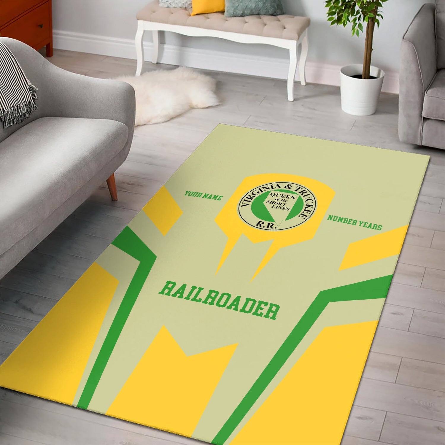 Railspirit Personalized Virginia & Truckee Railroad Area Rug Custom Year Railroader Rug Gift Idea For Train Lover