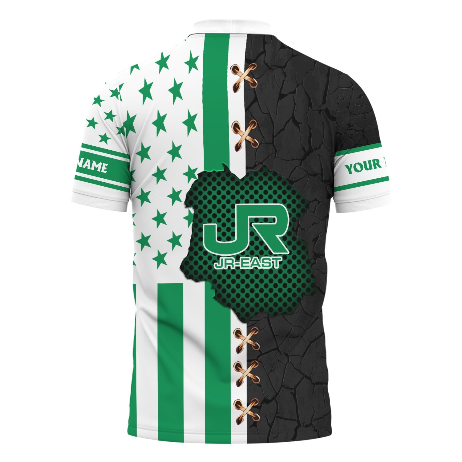 Railspirit Personalized East Japan Railway Polo Shirt American Flag with Crack Effect JR-EAST Train Shirt