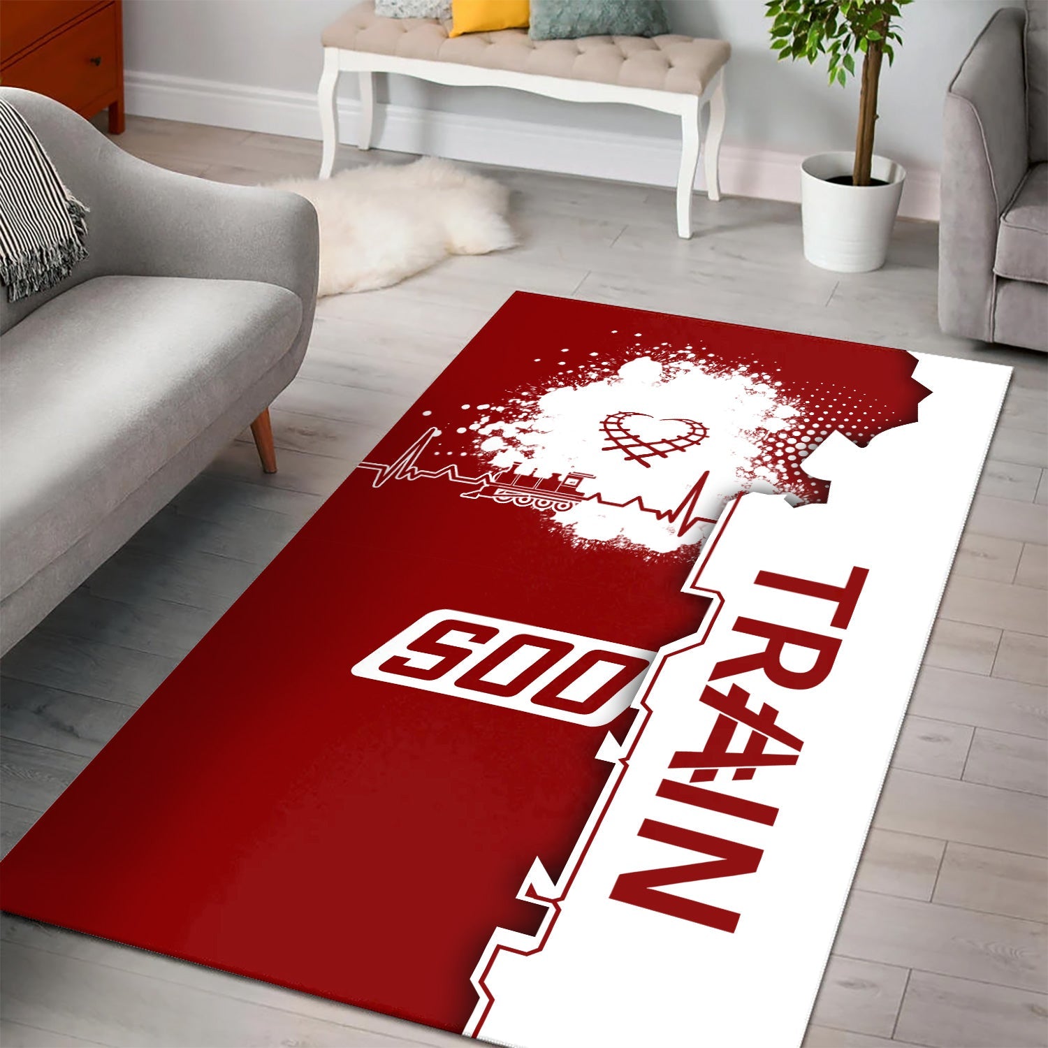 Railspirit Soo Line Railroad Area Rug Engine Heartbeat and Track Love Style Rug Gift Idea For Train Lovers