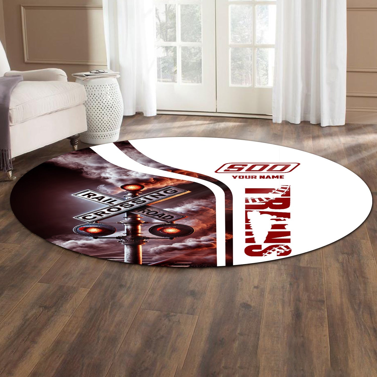Railspirit Personalized Soo Line Railroad Round Mat Railroad Crossing Sign Mat All Over Print
