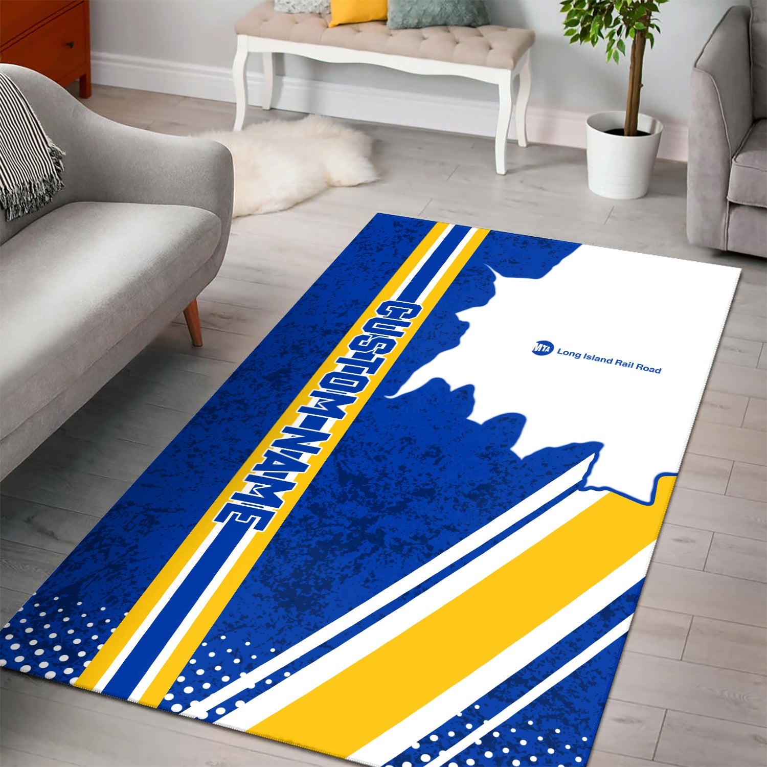 Railspirit Personalized Long Island Railroad Area Rug Vintage All Over Printed Rug