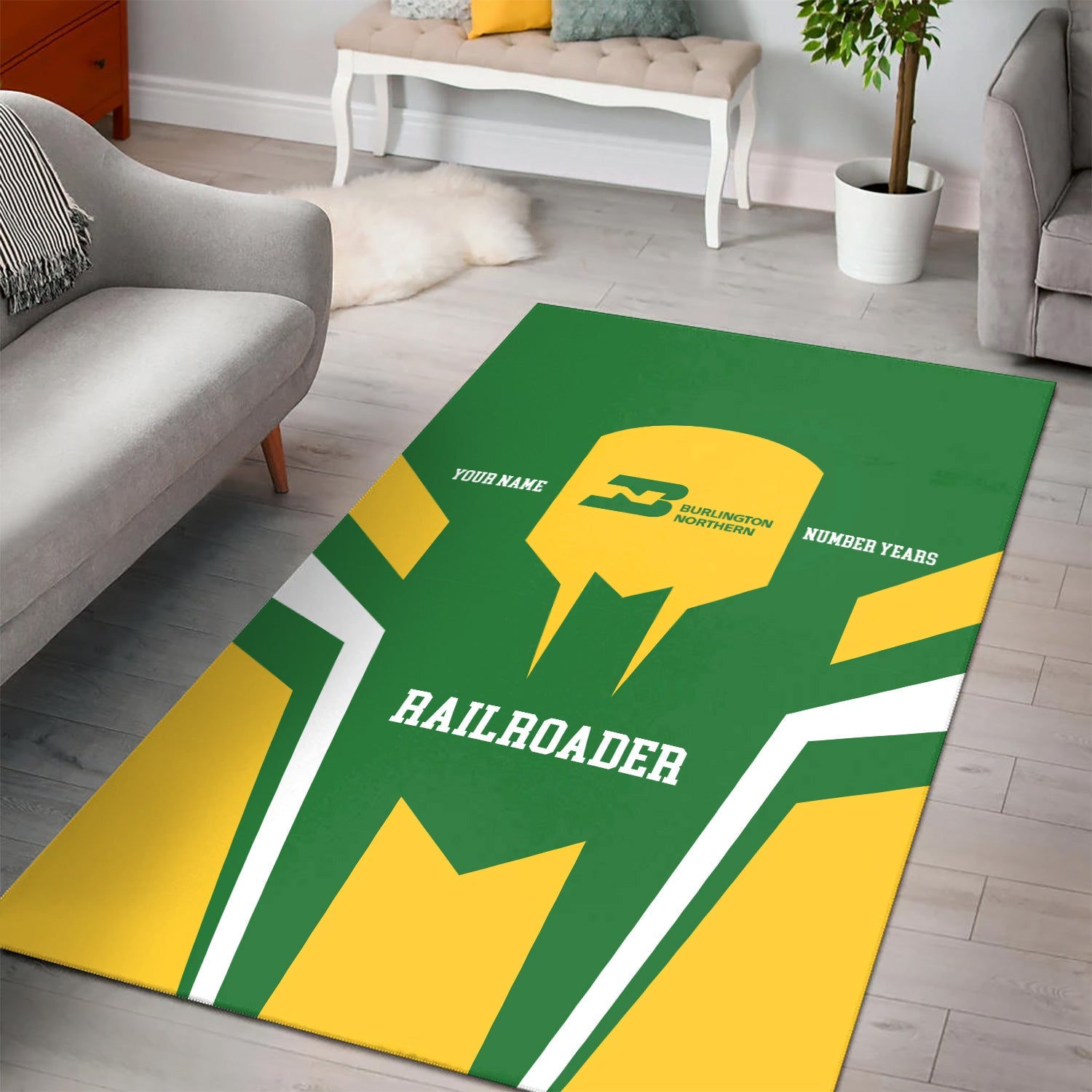 Railspirit Personalized Burlington Northern Railroad Area Rug Custom Year Railroader Rug Gift Idea For Train Lover
