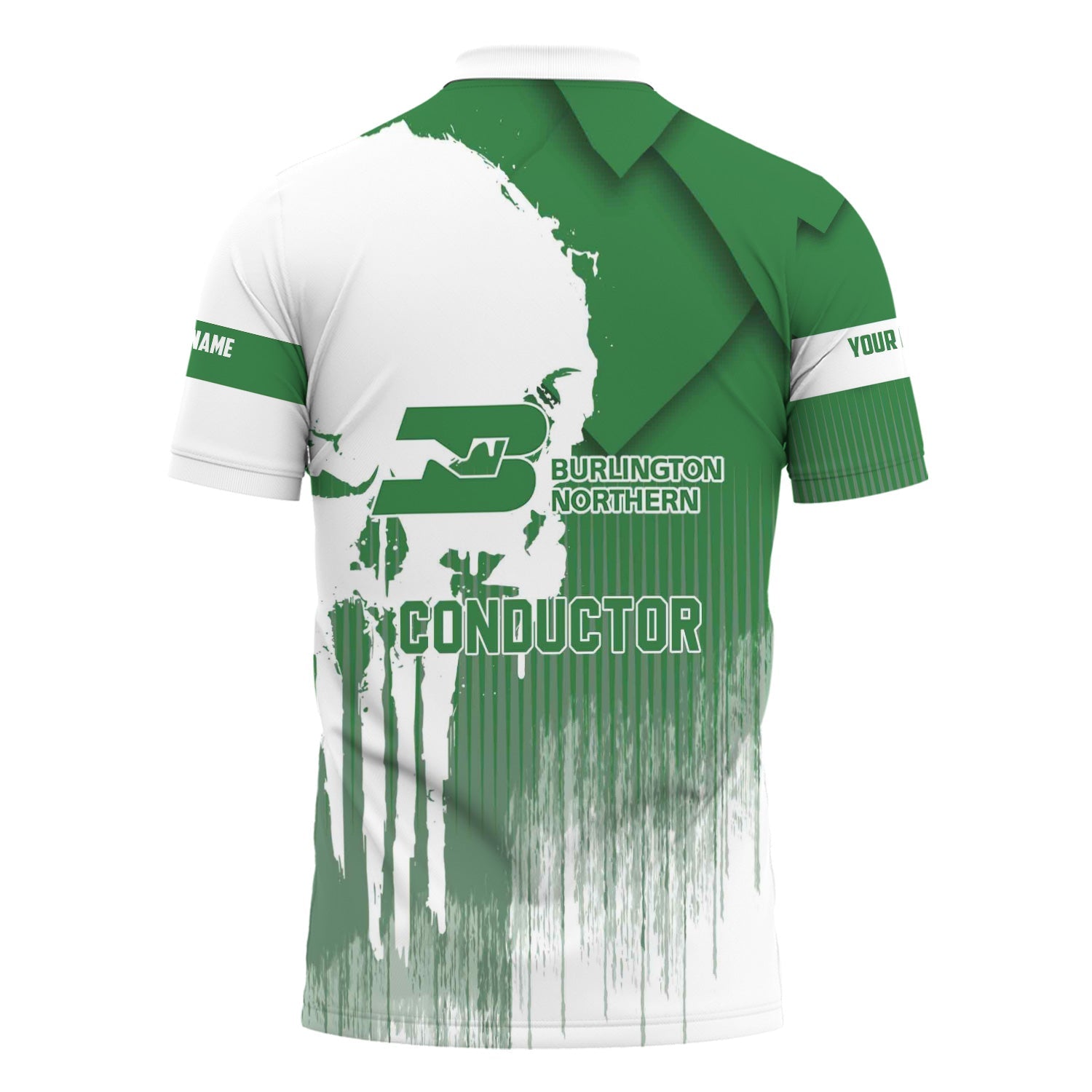 Railspirit Personalized Burlington Northern Railroad Polo Shirt Skull Design with Custom Job Train Shirt for Trackhead Crew