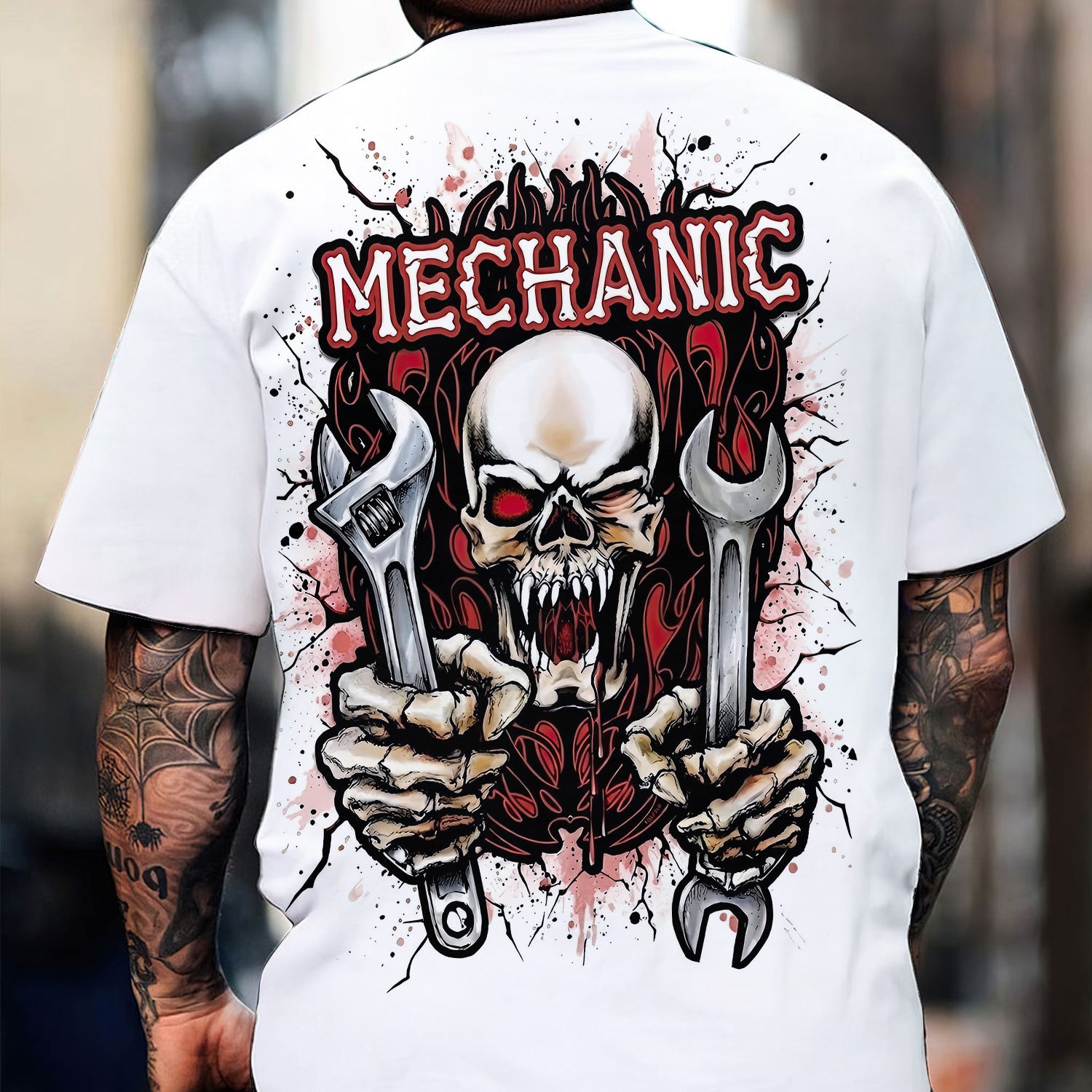 Mechanic Skull Hoodie Holding Wrenches Funny Auto Repair T Shirt For Men Car Mechanic Gift Garage Worker Biker Style