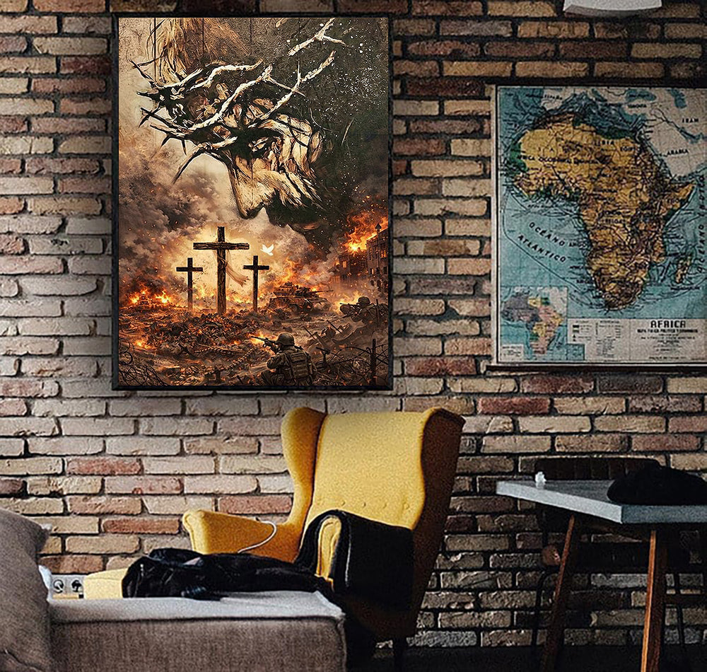 Jesus Christ Wall Art, Christian Faith Canvas Print, Cross Religious Artwork, Spiritual War Art, Christian Home Decor