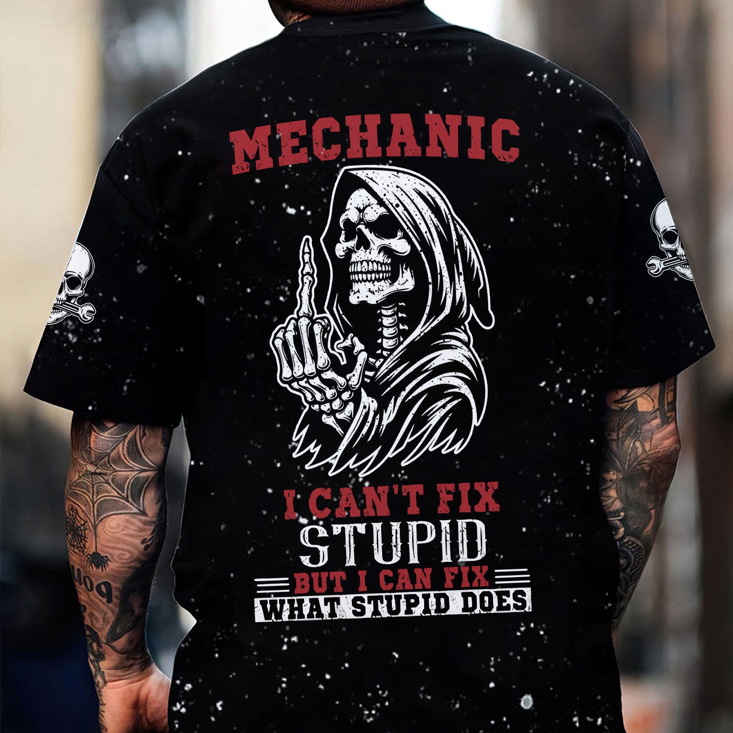 Mechanic Skeleton Shirt, Funny Fix Stupid Graphic Tee, Unique Gift for Mechanics, Skull and Bones Design, Humor Apparel for Auto Repair