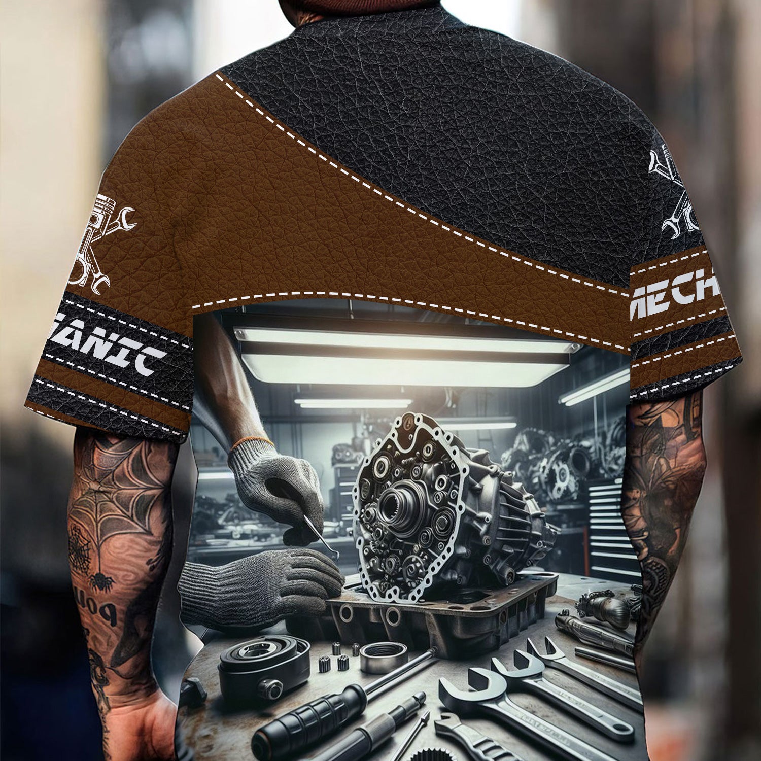 Personalized Mechanic T Shirt Custom Name Auto Repair Garage Workwear Tee Car Engine Tools Graphic Funny Car Repair Shirt Gift for Men