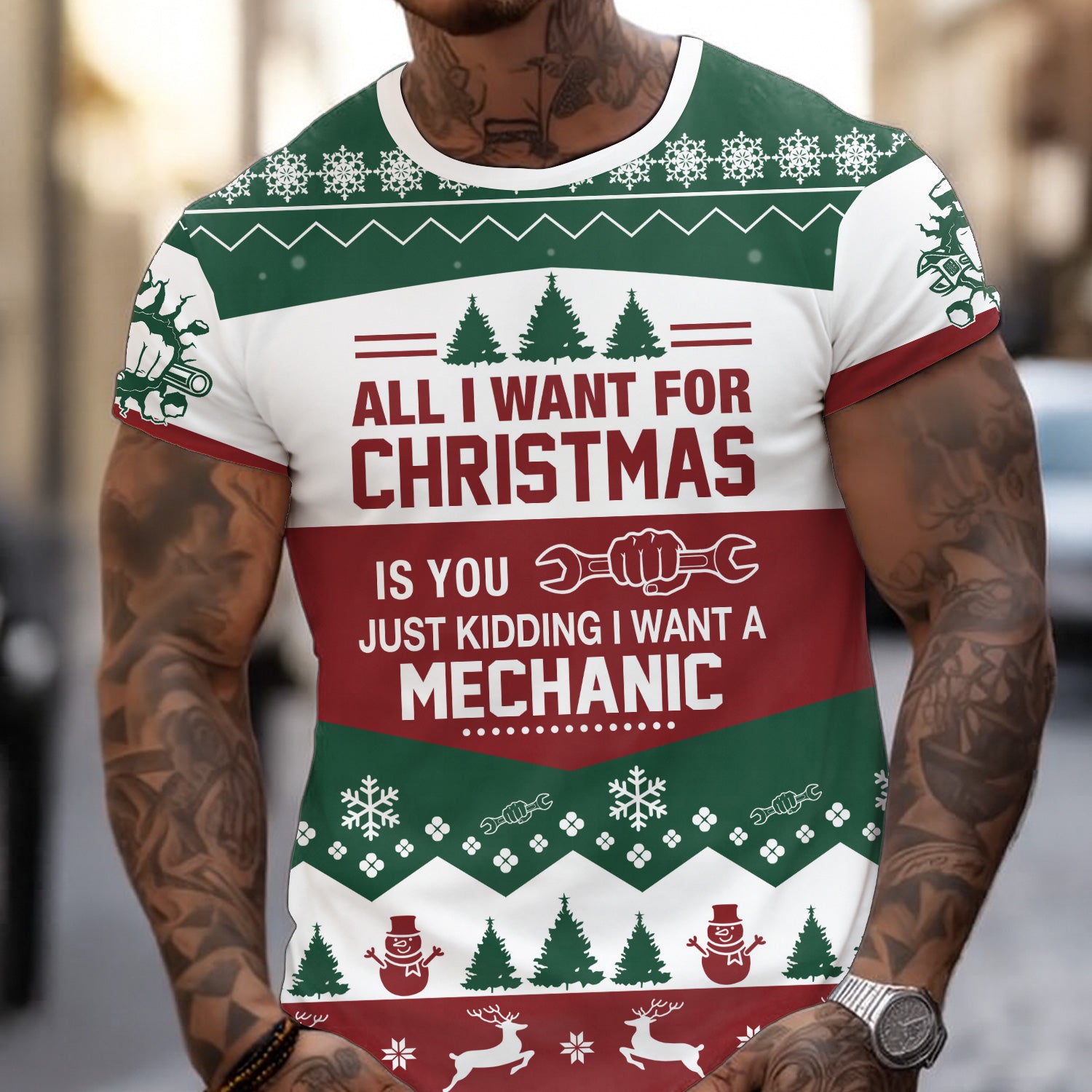 Mechanic Christmas T-Shirt, All I Want for Christmas Is You Just Kidding I Want a Mechanic Funny Holiday Hoodie for Auto Techs & Xmas Gifts