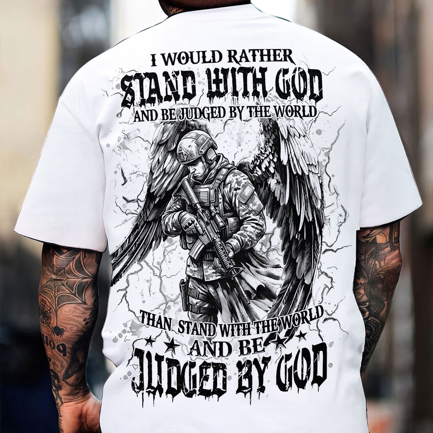 I Would Rather Stand With God T Shirt Christian Faith Veteran Angel Soldier Religious Jesus Military Tee, Gift Hoodie For Veteran