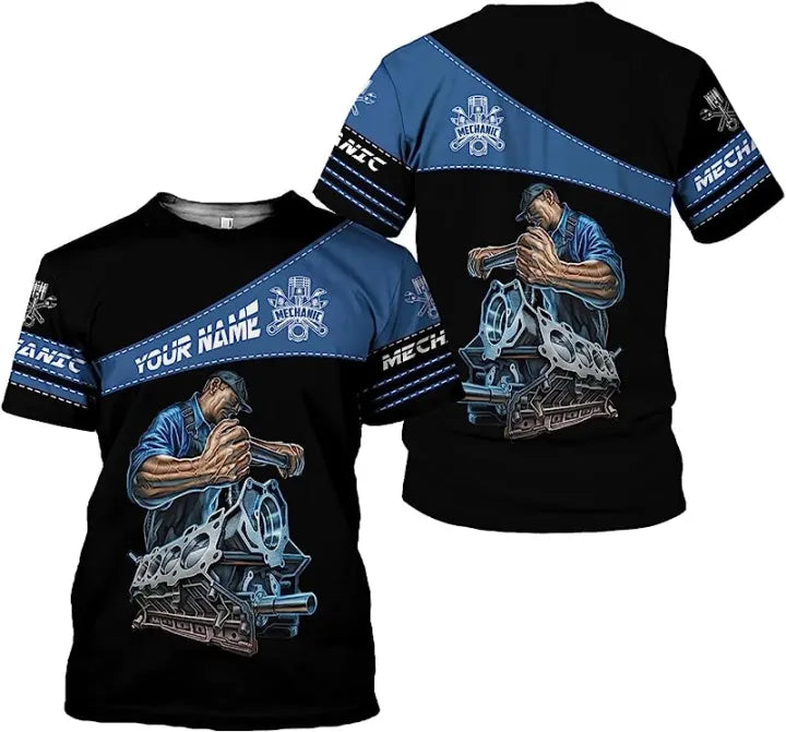 Personalized Mechanic T-shirt - Unique Engine & Car Repair Design, Perfect Gift for Car Lovers & Mechanics