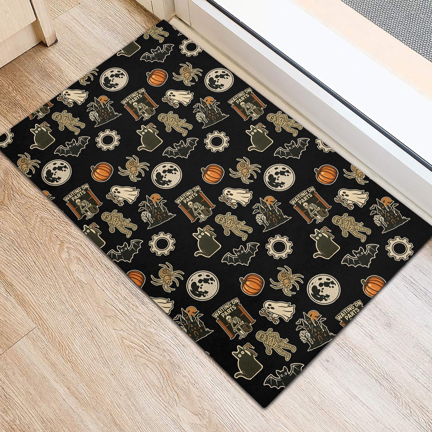 Funny Halloween Mechanic Doormat, Spooky Pumpkin Ghost Mummy Spider Bat Moon Costume Funny Scary Doormat for Mechanic
