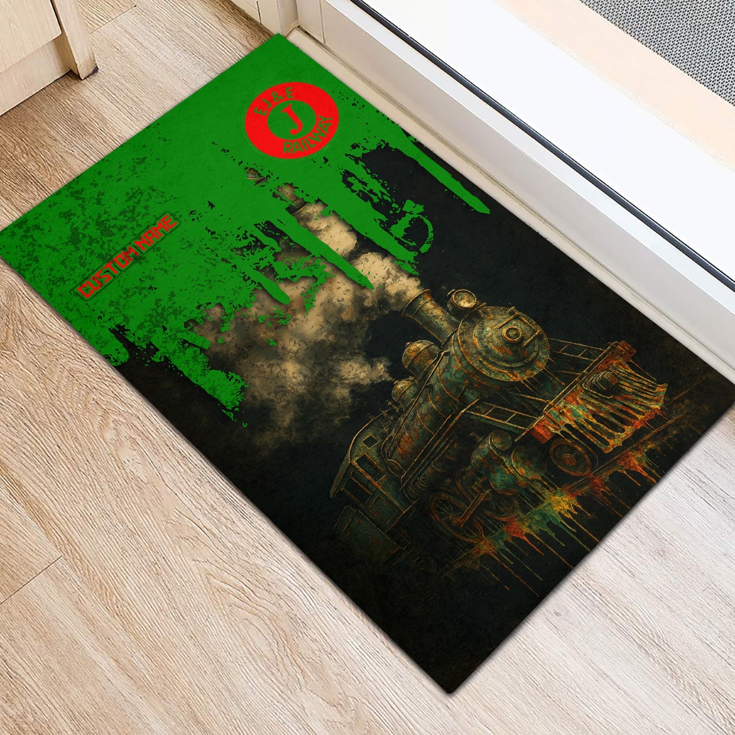 Railspirit Personalized Elgin Joliet And Eastern Railroad Doormat Vintage Train Art Style Mat For Locomotive Fans
