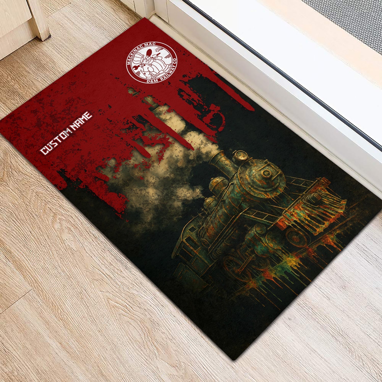 Railspirit Personalized Detroit & Mackinac Railroad Doormat Vintage Train Art Style Mat For Locomotive Fans